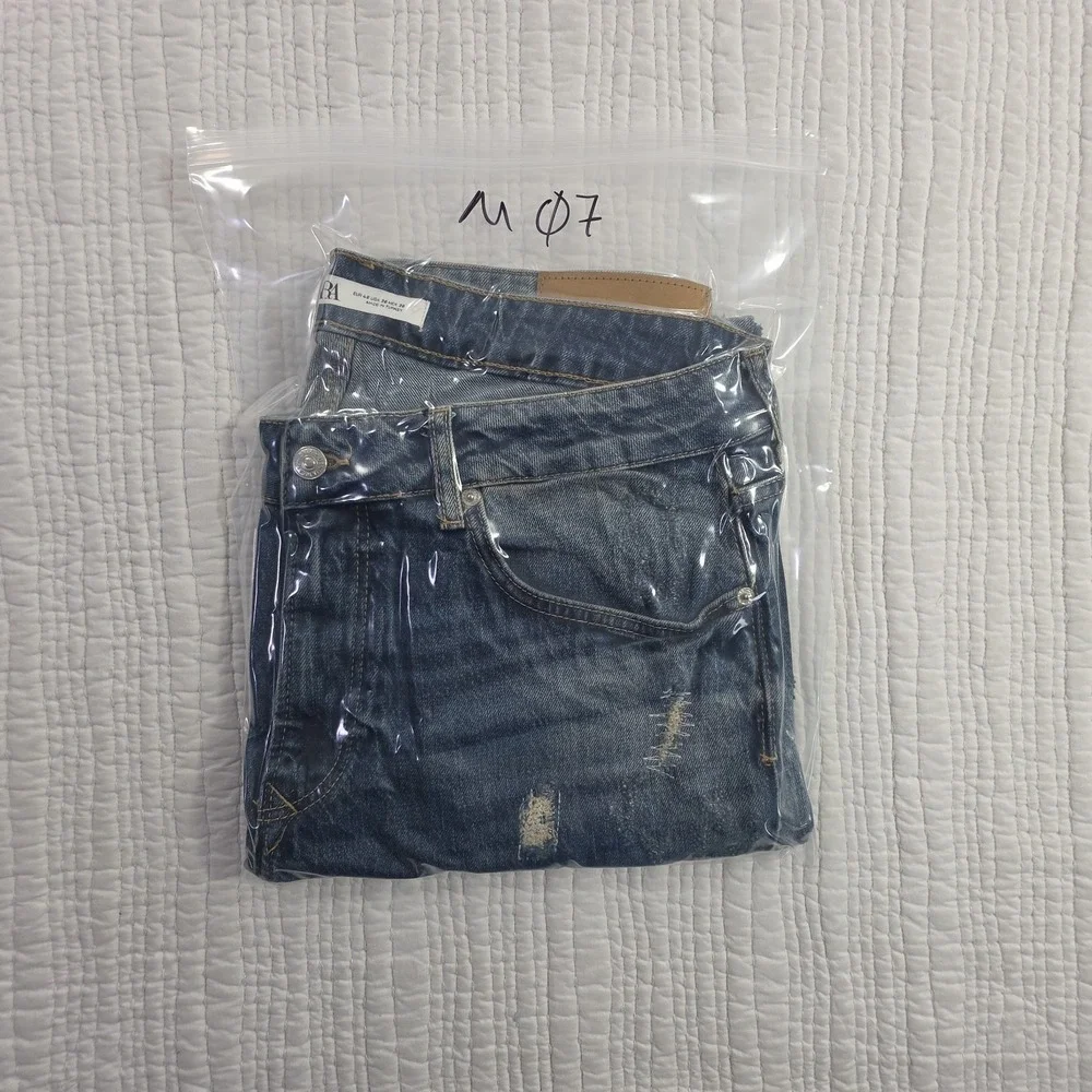 Zara Jeans Men's 36x30 Med Wash Destroyed Patched Tapered Leg Stretch Denim